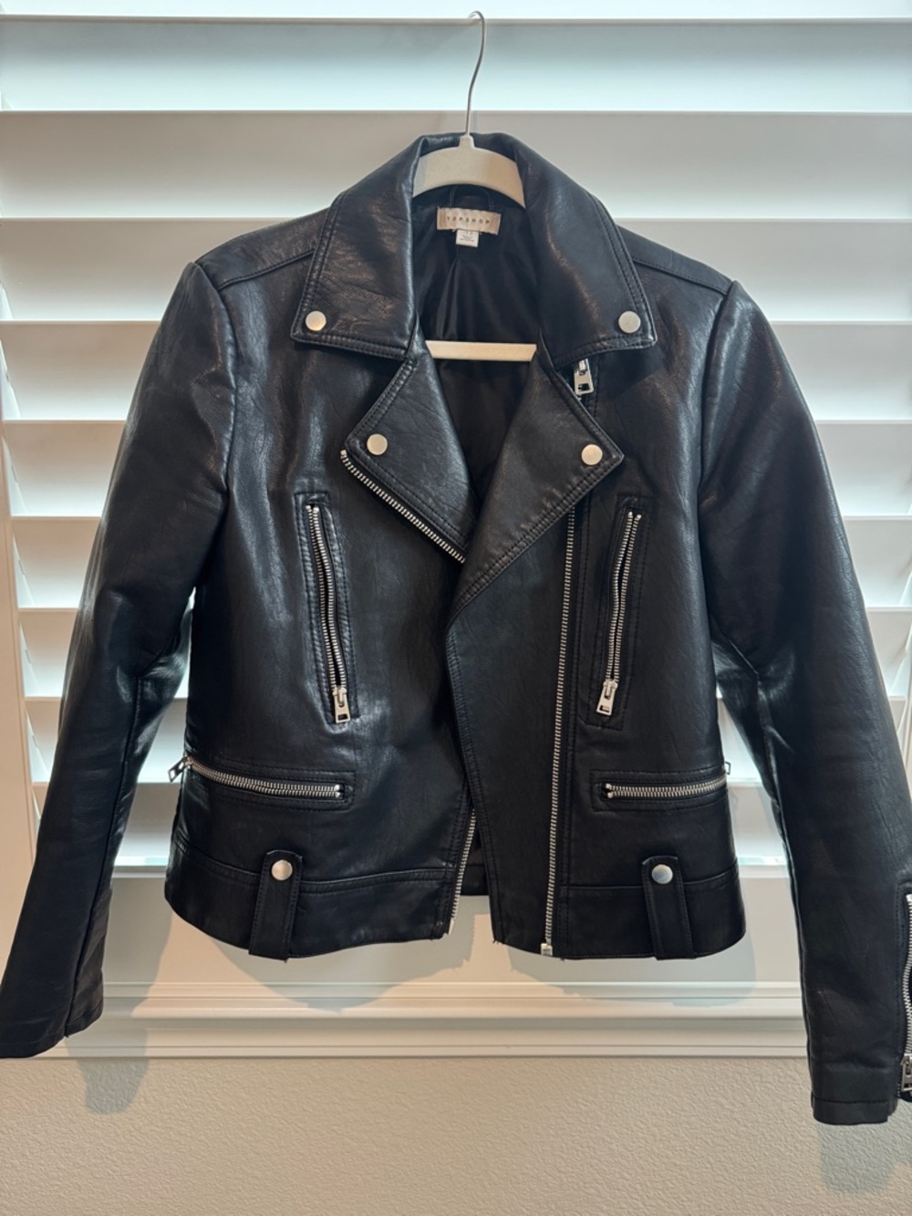 Topshop Black Leather Moto Jacket with Silver Hardware